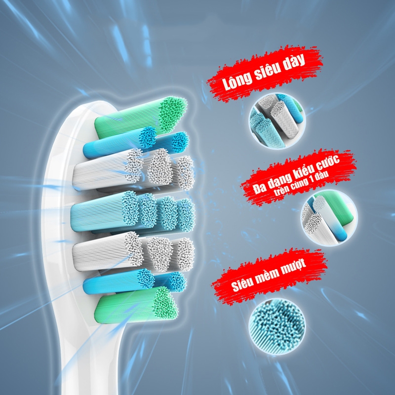 Set 2 đầu cho máy Brushie, Fossio, Sonic bàn chải đánh răng điện, lông mềm  Minh House