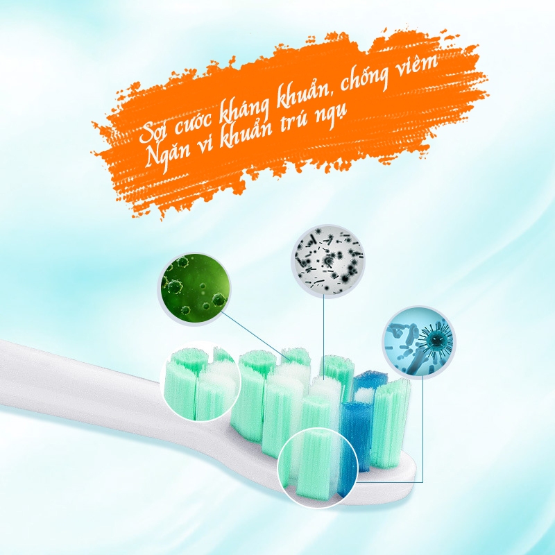 Set 2 đầu cho máy Brushie, Fossio, Sonic bàn chải đánh răng điện, lông mềm  Minh House