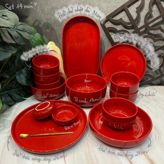 🎉HÀNG ĐẸP- BỘ ĐỒ ĂN MEN ĐỎ HOẢ BIẾN GỐM SỨ CAO CẤP - CÓ TÁCH SET