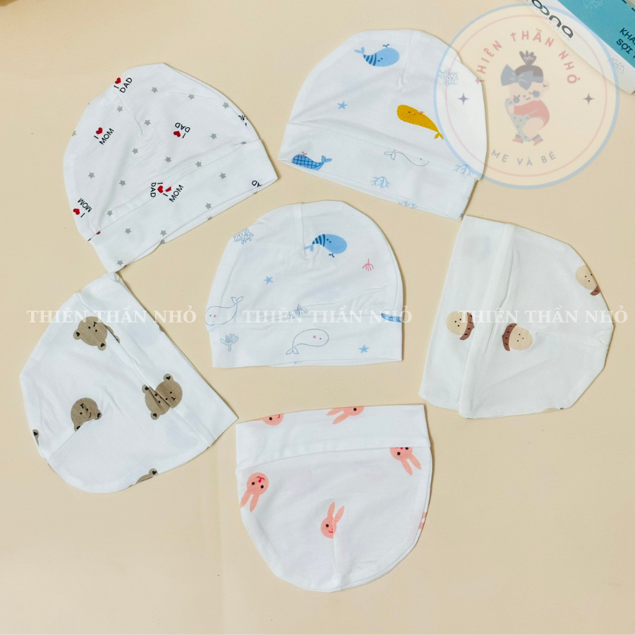 Mũ Sơ Sinh Chất Cotton Thun Lạnh Mềm Mịn Cho Bé Trai, Bé Gái Sơ Sinh Từ 0-3 Tháng