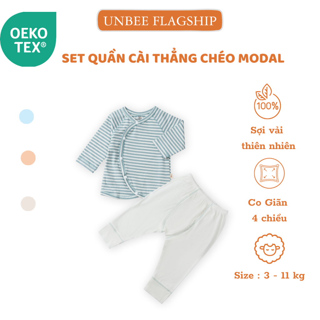 Bộ Sơ Sinh Cài Chéo Unbee Chất Liệu Bambo Mềm Mát Kháng Khuẩn Cho Bé Từ 3-11KG