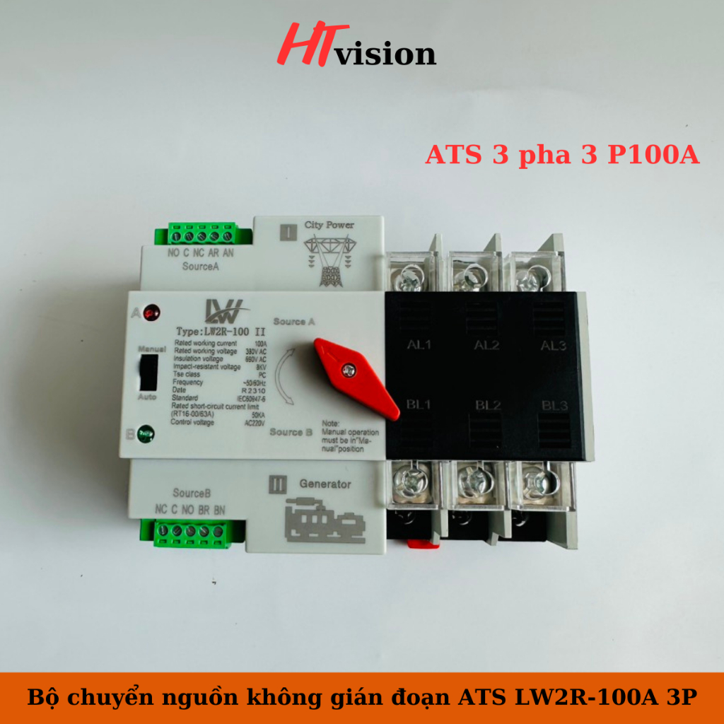 Bộ chuyển nguồn ATS LW2R-100 bộ chuyển nguồn 3 pha (380V) 3 cực 100A