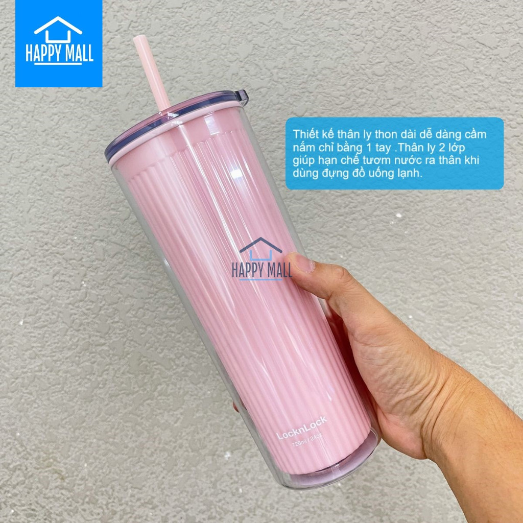 Ly nhựa 2 lớp LocknLock 720ml Cold Cup HAP528 thân cao