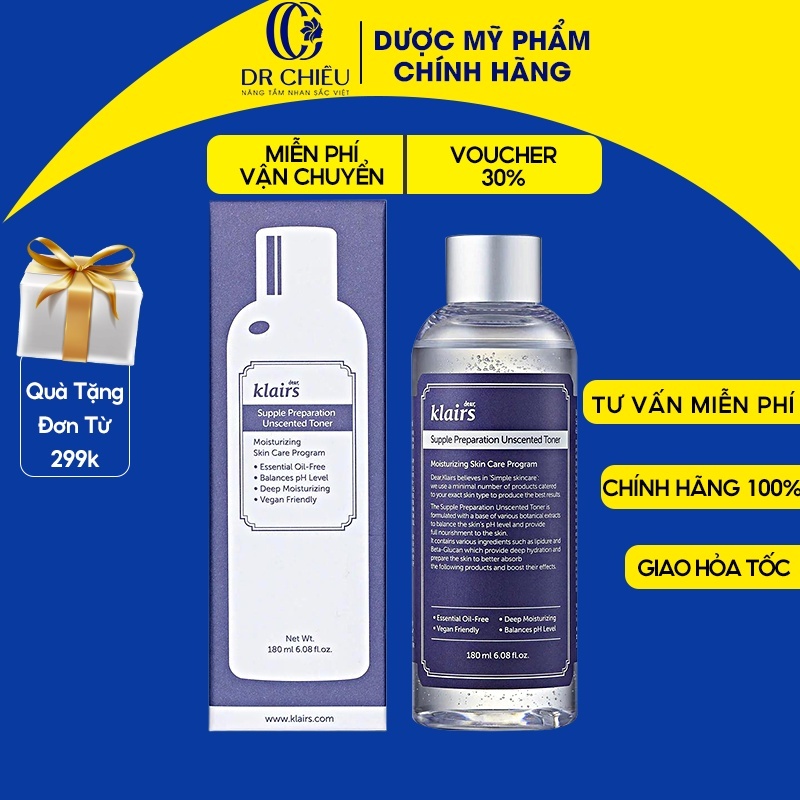 Nước hoa hồng Klairs 180ML- dưỡng ẩm và làm mềm da