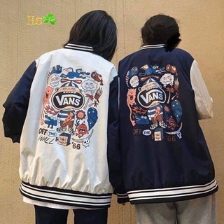 Áo khoác Bomber Kaki phối tay gió in hình Vans