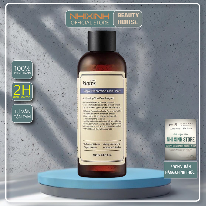 Nước Hoa Hồng Chống Viêm Dưỡng Ẩm Dears,Klairs Supple Preparation Toner 180ml