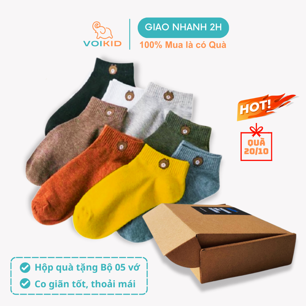 Set Hộp quà tặng 5 đôi tất  nam tất nữ  in hình tất gấu hot trend