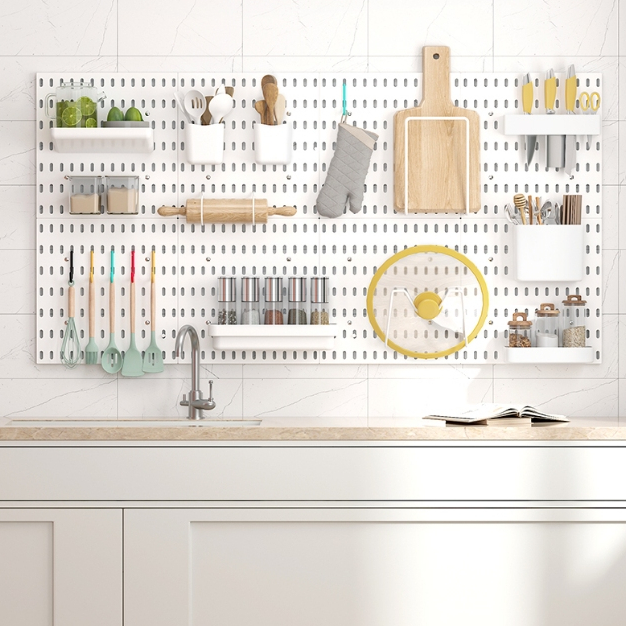 Kệ pegboard dán tường Spino Home trang trí nhà bếp, phòng làm việc, phòng ngủ, đa năng, tiện lợi, không cần khoan