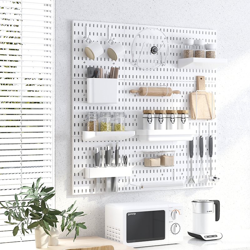 Kệ pegboard dán tường Spino Home trang trí nhà bếp, phòng làm việc, phòng ngủ, đa năng, tiện lợi, không cần khoan