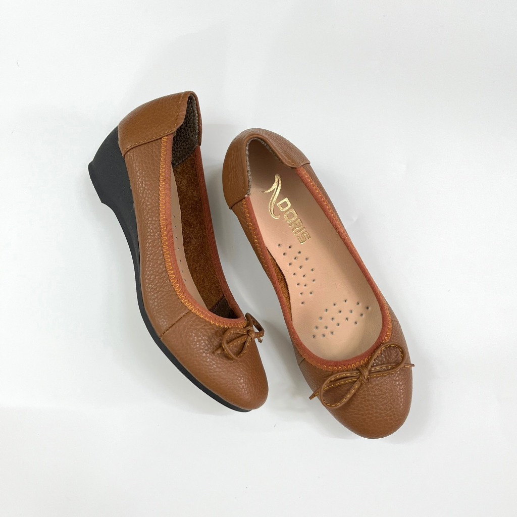 Giày Búp Bê Da Thật DN508 Đế Xuồng 5cm Mũi Tròn gắn nơ nhỏ - Có bảo hành.