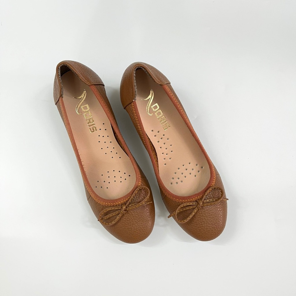 Giày Búp Bê Da Thật DN508 Đế Xuồng 5cm Mũi Tròn gắn nơ nhỏ - Có bảo hành.