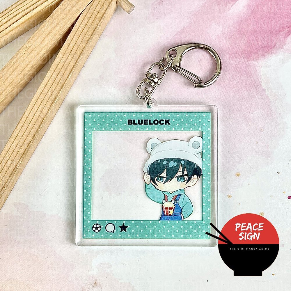 Móc khóa BLUE LOCK ver TAI GẤU KHUNG VUÔNG in hình anime chibi mica trong acrylic quà tặng dễ thương