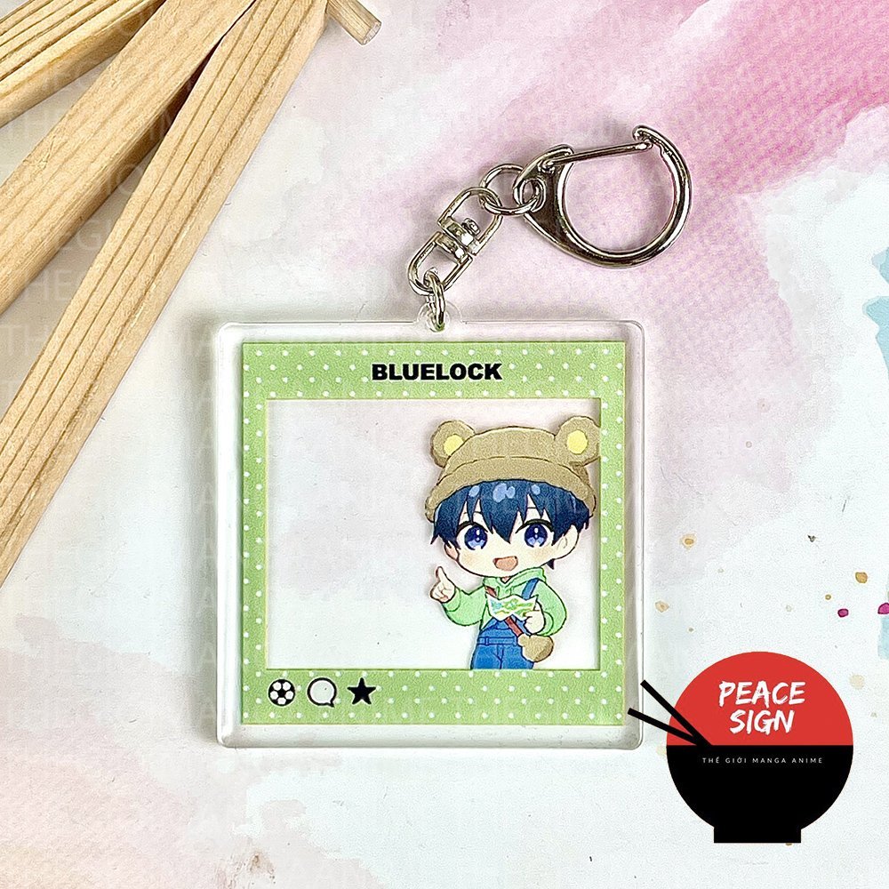 Móc khóa BLUE LOCK ver TAI GẤU KHUNG VUÔNG in hình anime chibi mica trong acrylic quà tặng dễ thương
