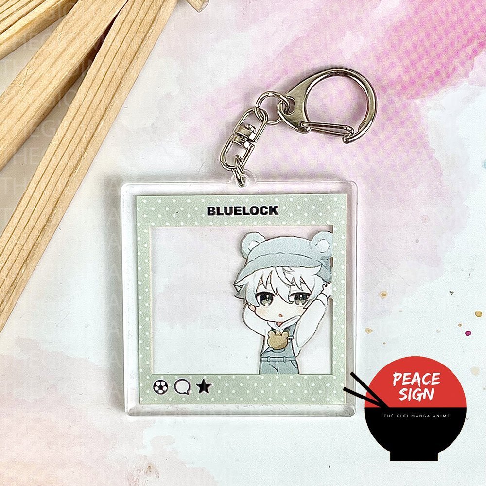 Móc khóa BLUE LOCK ver TAI GẤU KHUNG VUÔNG in hình anime chibi mica trong acrylic quà tặng dễ thương
