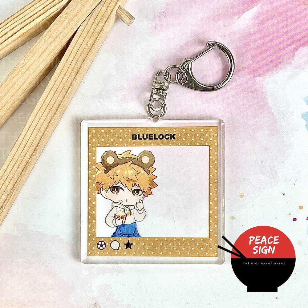Móc khóa BLUE LOCK ver TAI GẤU KHUNG VUÔNG in hình anime chibi mica trong acrylic quà tặng dễ thương
