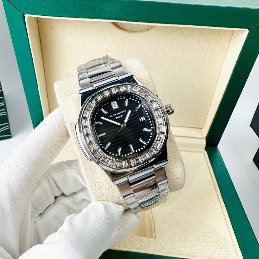 Đồng hồ nam Patek Philip Nautilus - Viền đính đá, dây thép đúc đặc 940L, size 40mm thời trang sang trọng