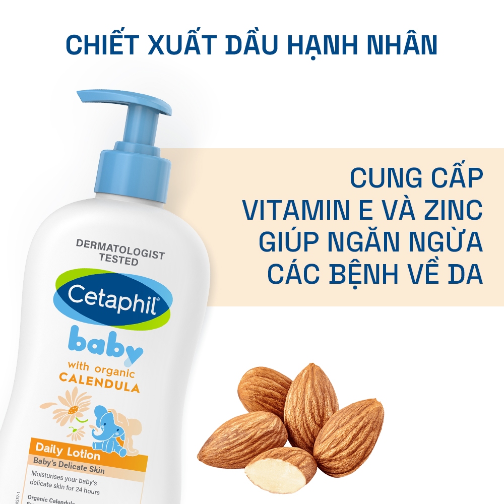 Combo Sữa tắm gội + Sữa dưỡng ẩm Cetaphil Baby with Organic Calendula 400ml/ chai