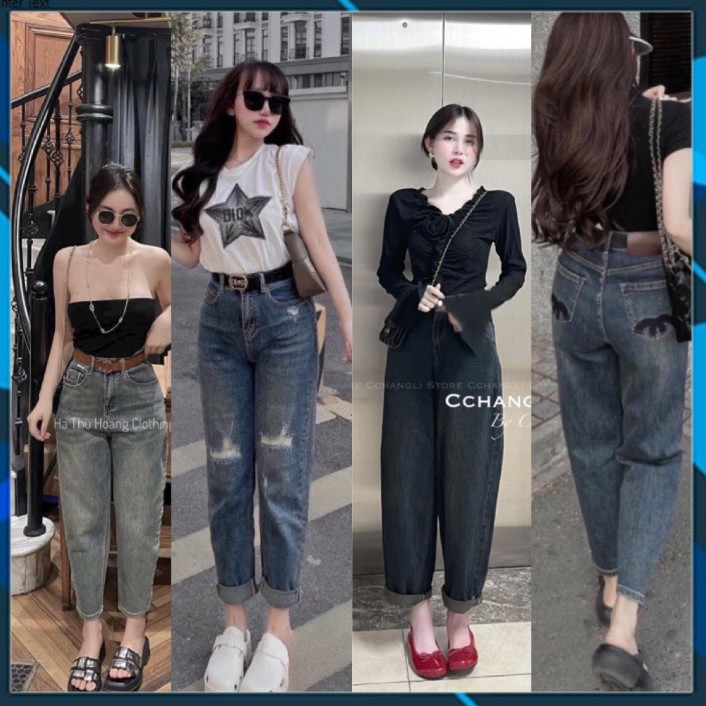 Quần jean bò baggy xuông suông nữ cạp cao quần jean ông đứng phong cách Hàn Quốc sành điệu style 2023
