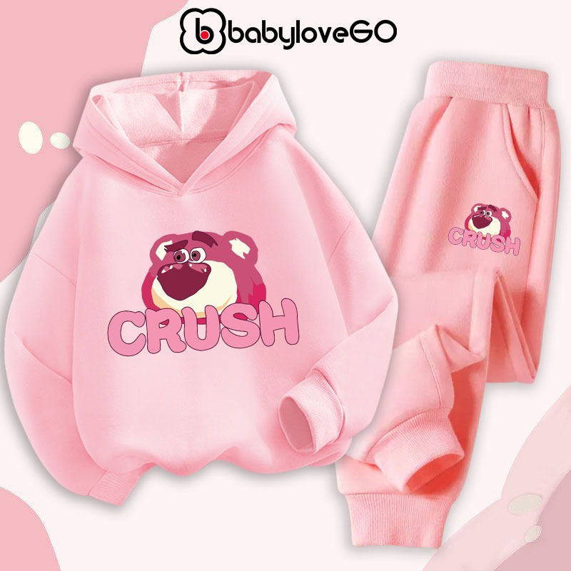 Bộ nỉ cho bé BabyloveGO mẫu mới 2023 đồ bộ thu đông áo hoodie bé gái size 10kg đến 35kg HT-AG32