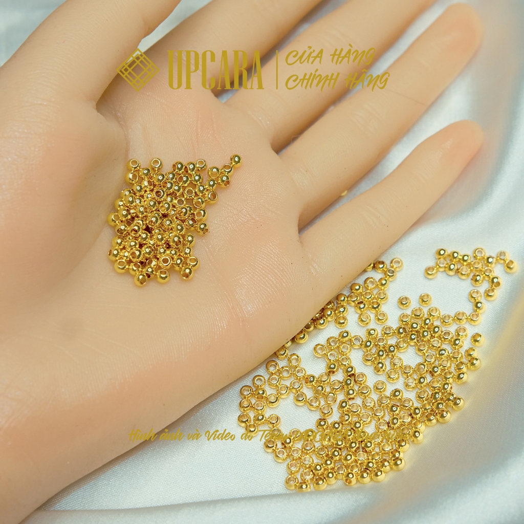 Một Viên bi bạcS925 mạ vàng 3mm dùng xỏ vòng tay, không xỏ vừa dây cáp UPCARA