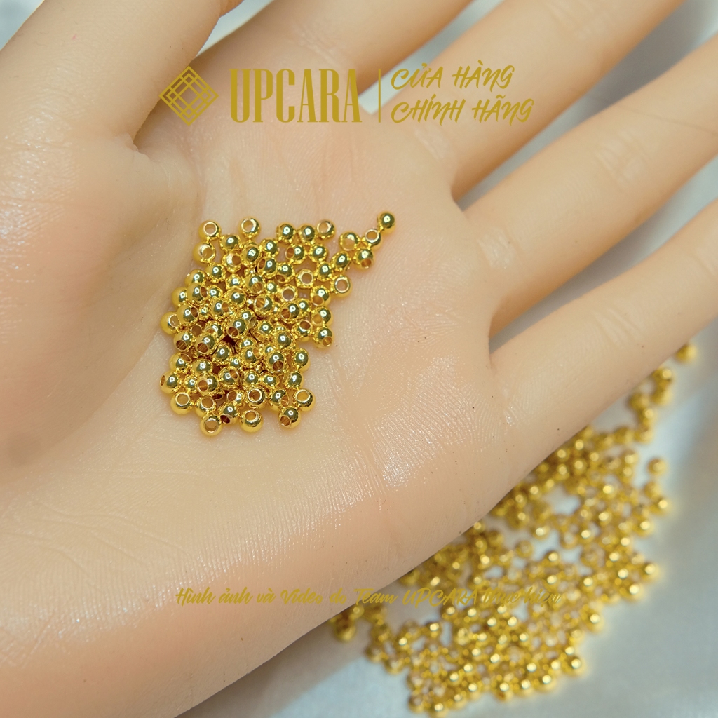 Một Viên bi bạcS925 mạ vàng 3mm dùng xỏ vòng tay, không xỏ vừa dây cáp UPCARA