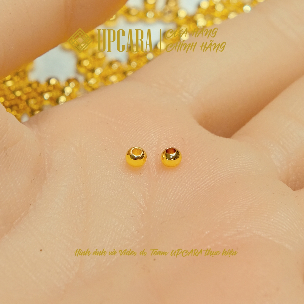 Một Viên bi bạcS925 mạ vàng 3mm dùng xỏ vòng tay, không xỏ vừa dây cáp UPCARA