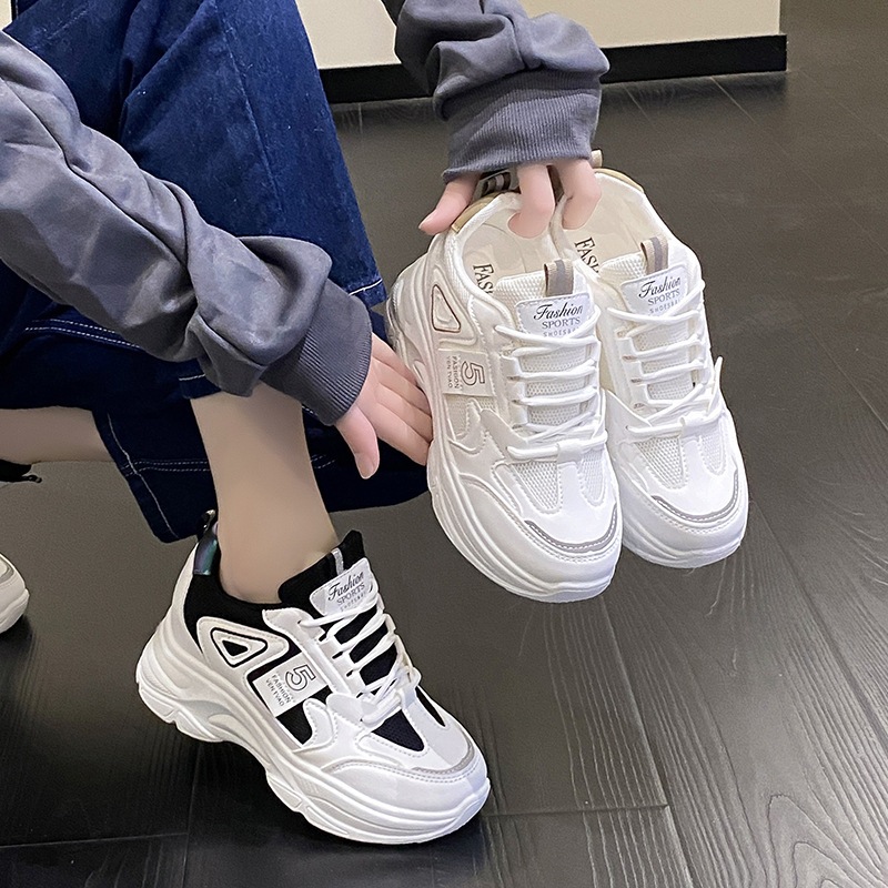 Giày độn đế nữ 8cm Quảng Châu dáng thể thao da phối lưới trẻ trung năng động tăng chiều cao hack dáng, Lisa M54