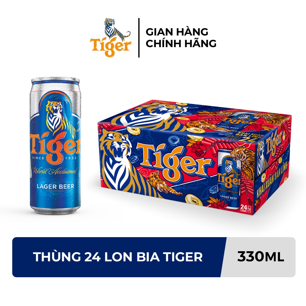 Nồng độ cồn 5% - Thùng 24 Lon Bia Tiger 330ml/Lon - Bao bì Xuân