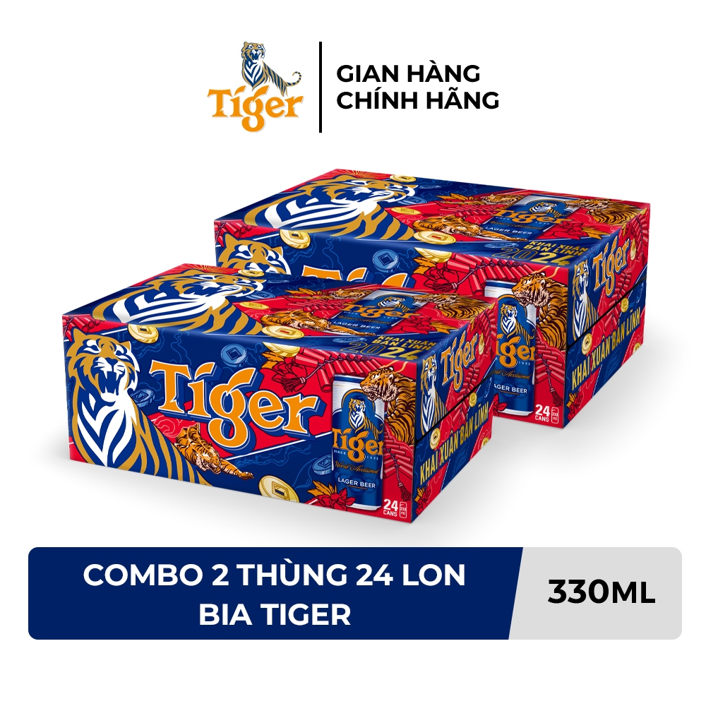 Nồng độ cồn 5% - Combo 2 Thùng 24 Lon Bia Tiger 330ml/Lon - Bao bì Xuân