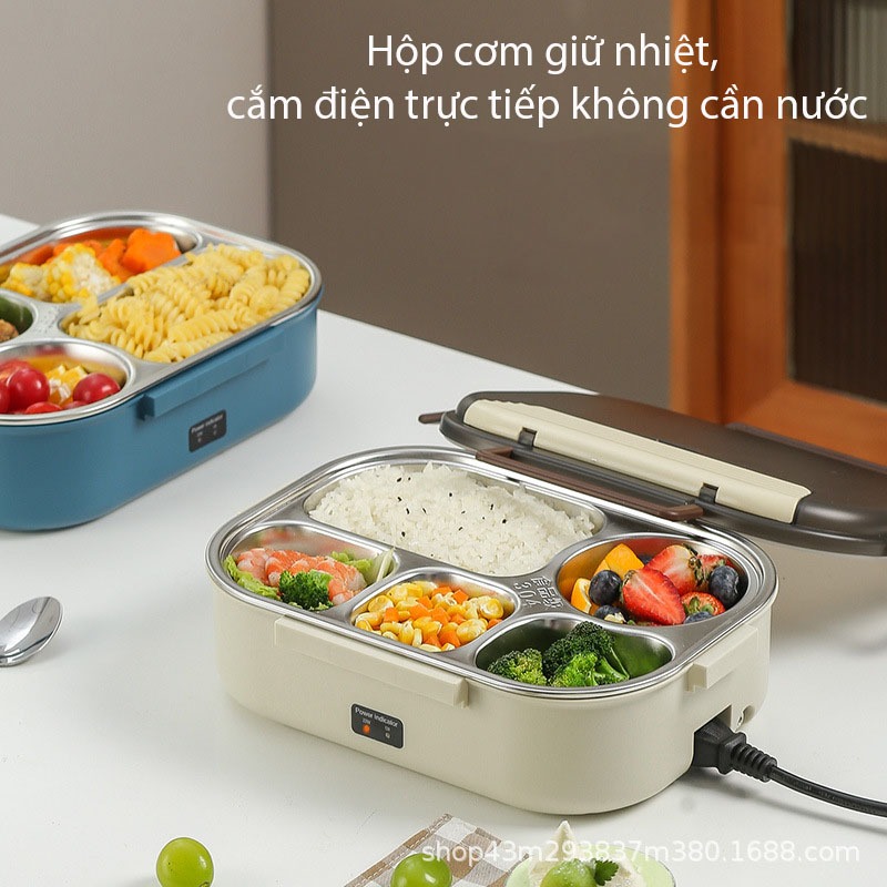 Hộp cơm cắm điện văn phòng 5 ngăn khay inox 304 tháo rời hâm nóng đến 70 độ