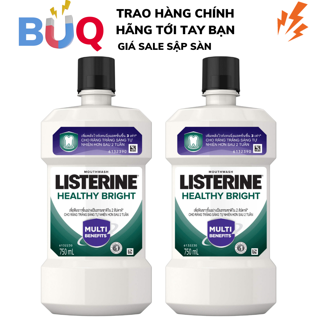 Bộ 2 Chai Nước Súc Miệng Làm Trắng Răng Listerine Healthy Bright 750ml X 2