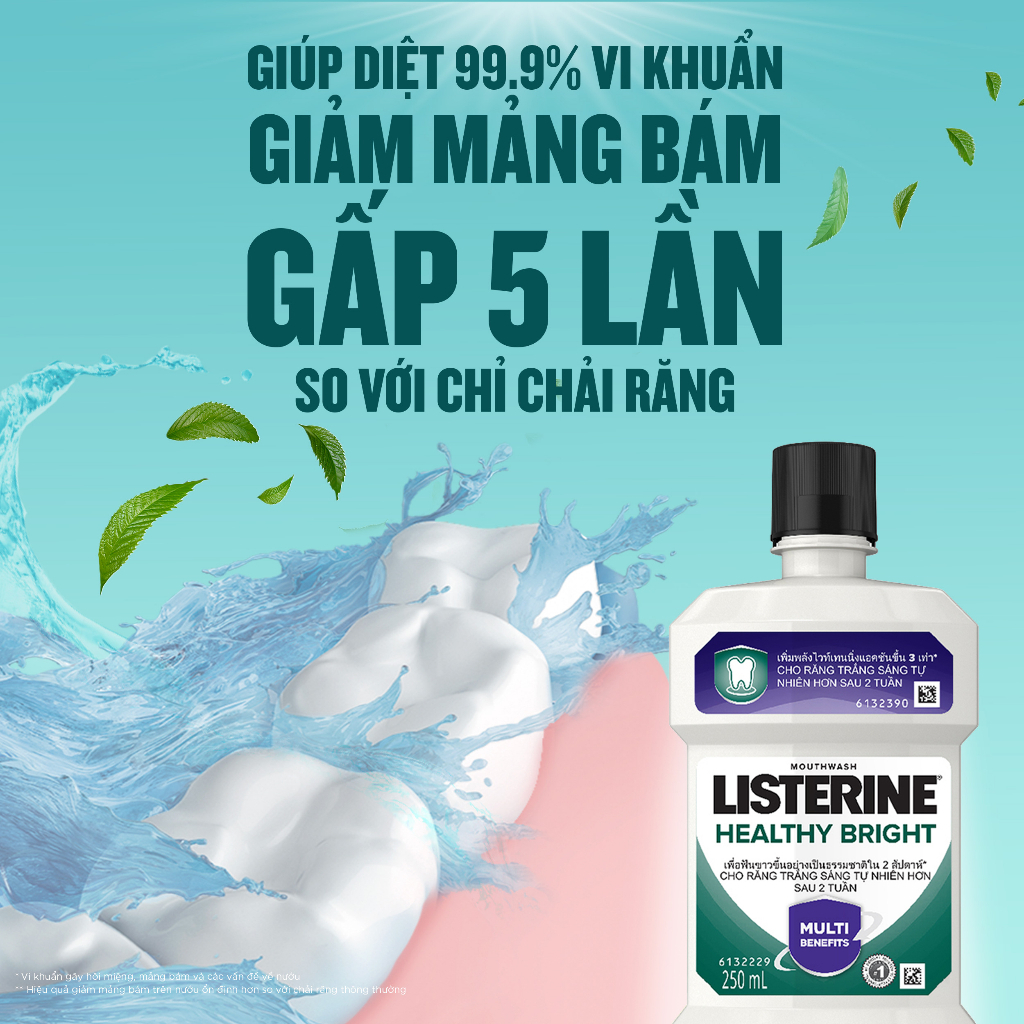 Bộ 2 Chai Nước Súc Miệng Làm Trắng Răng Listerine Healthy Bright 750ml X 2