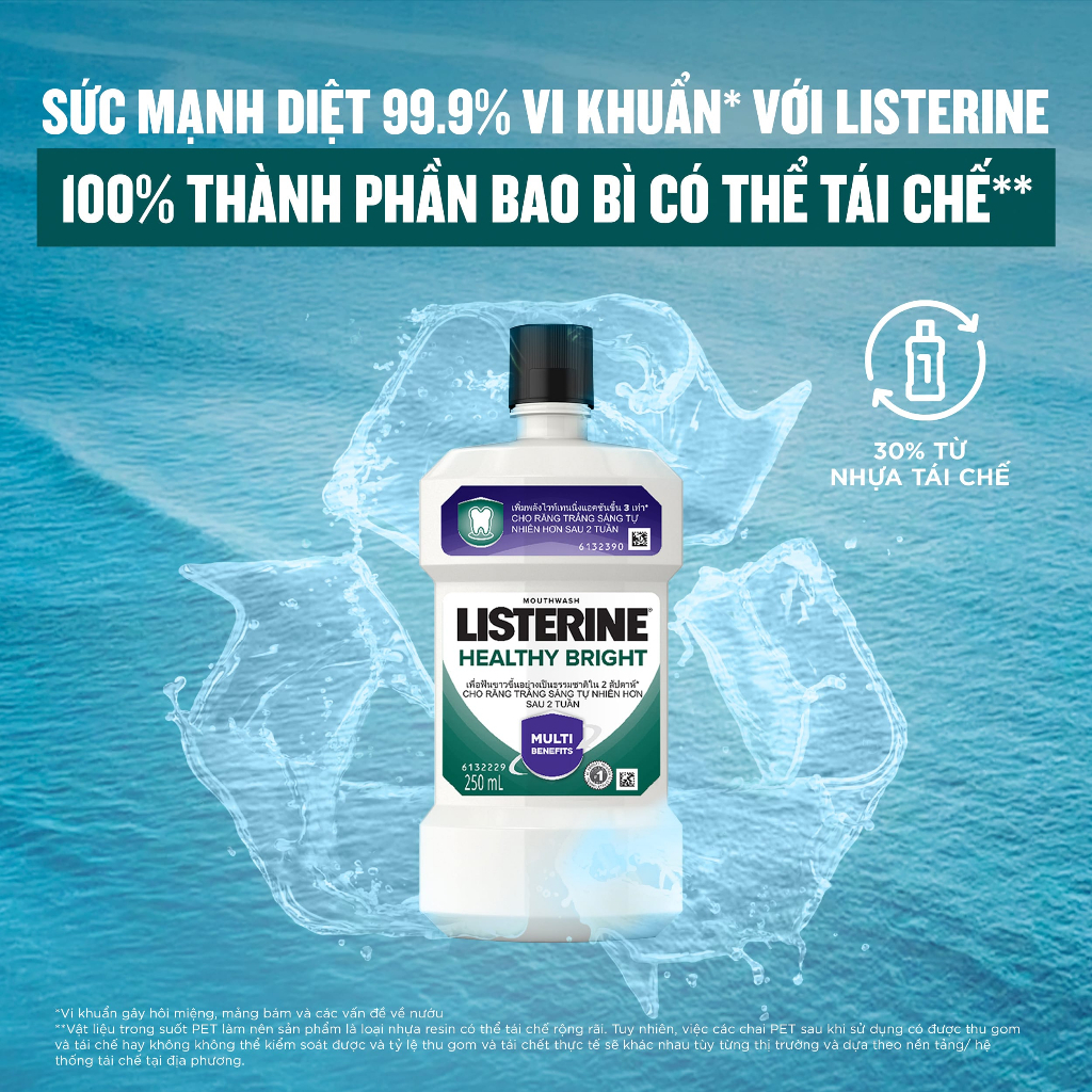 Bộ 2 Chai Nước Súc Miệng Làm Trắng Răng Listerine Healthy Bright 750ml X 2