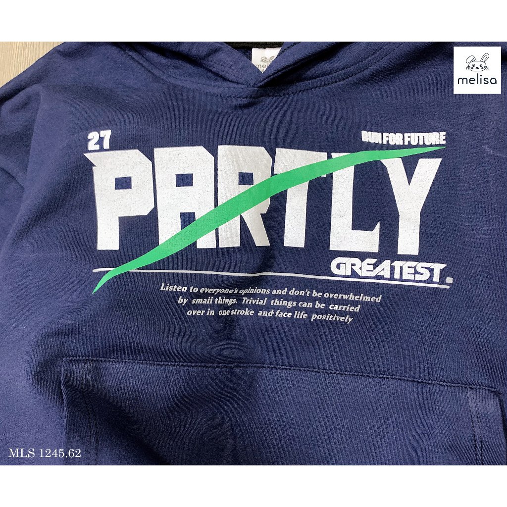 Bộ nỉ bé trai Melisa chữ PARTLY quần rêu