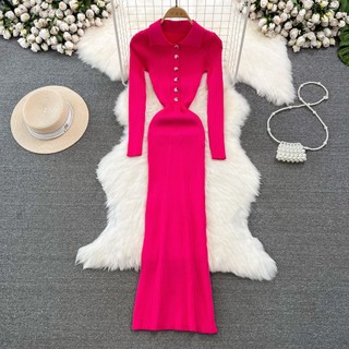 [Hàng order có video] Đầm len nữ cổ POLO thanh lịch