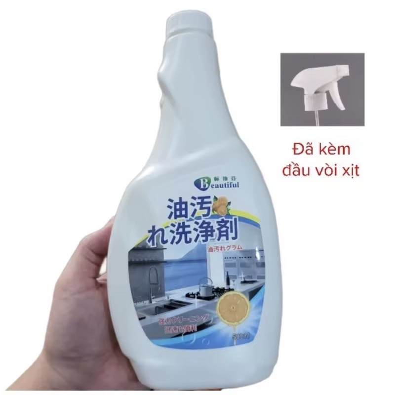 Chai xịt tẩy dầu mỡ, nhà bếp, bếp gas, vết bám bẩn hút mùi, bếp từ đánh bay siêu sạch 500ml QM.GD033