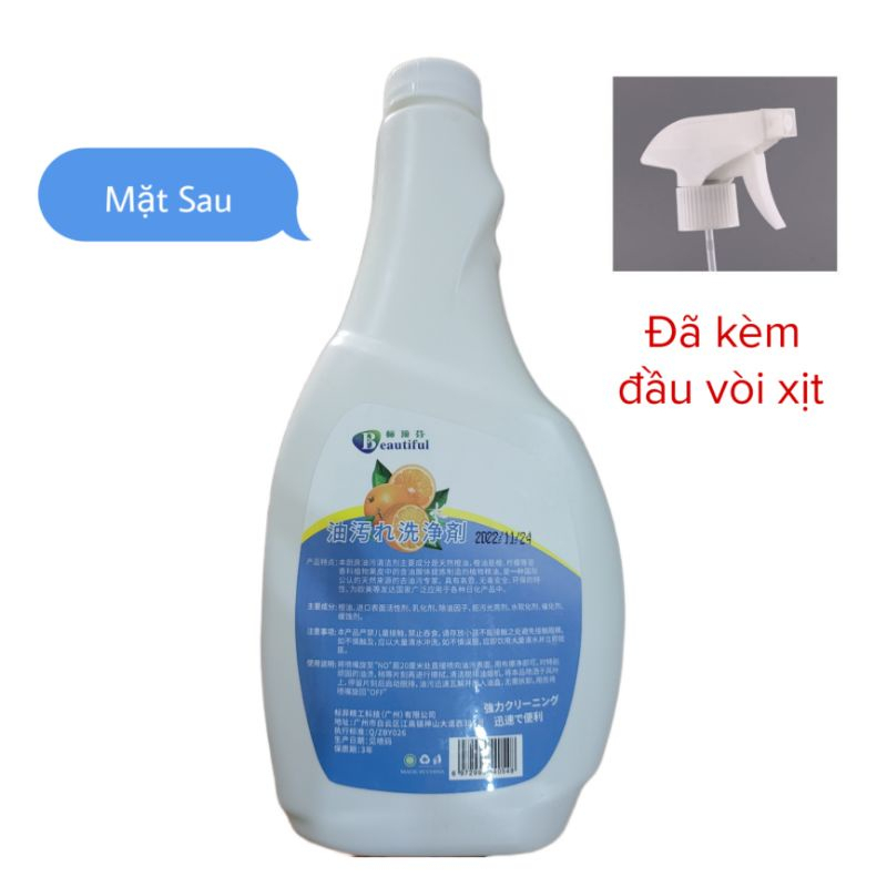 Chai xịt tẩy dầu mỡ, nhà bếp, bếp gas, vết bám bẩn hút mùi, bếp từ đánh bay siêu sạch 500ml QM.GD033