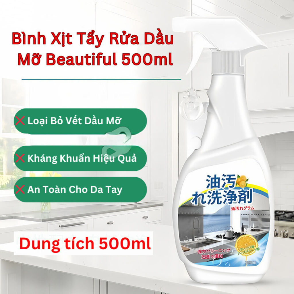 Chai xịt tẩy dầu mỡ, nhà bếp, bếp gas, vết bám bẩn hút mùi, bếp từ đánh bay siêu sạch 500ml QM.GD033