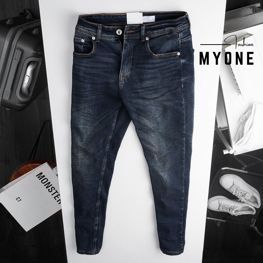 Quần Jean nam xanh đen cao cấp, quần bò bó form slimfit co giãn tốt MyOne JZR568