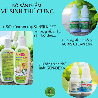 Bộ 3 sản phẩm chăm sóc vệ sinh thú cưng (SUNSILK PET 200 ml, AURIS CLEAN 10 ml, KHÁNG SINH NHỎ MẮT GEN-DEXA10 ml)