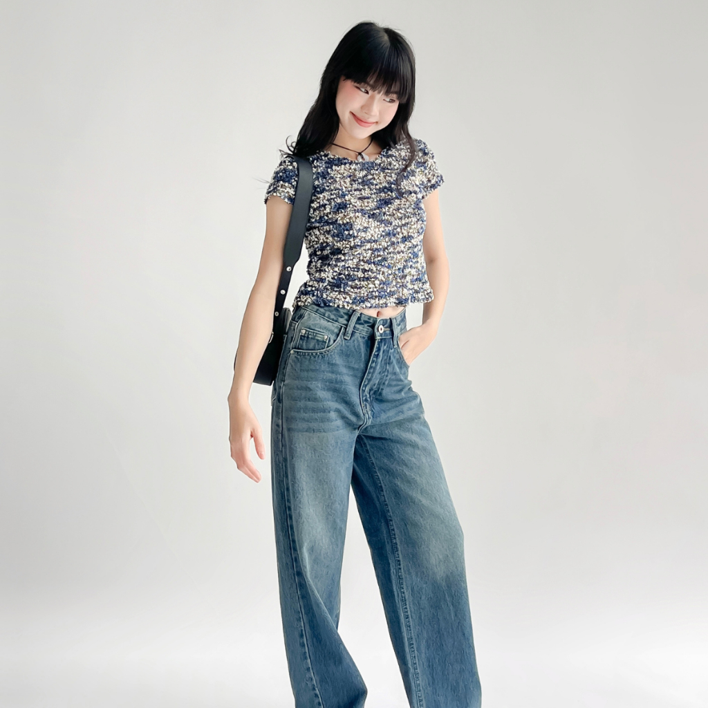 Áo Kiểu Croptop Nữ Chất Liệu Gấm Đan Sợi Lạ Mắt Form Áo Lửng Năng Động TIỆM ĐỒ THÁNG 4 TIDO TOP