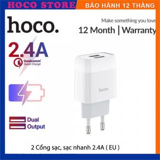 Củ Sạc Nhanh Siêu Bền Chính Hãng Hoco C73 / C73A 2.4A Công Suất 12W Cốc 2 Cổng USB Cho điện thoại và máy tính bảng ...
