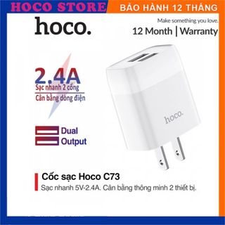 Củ Sạc Nhanh Siêu Bền Chính Hãng Hoco C73 / C73A 2.4A Công Suất 12W , Cốc 2 Cổng USB Cho điện thoại và máy tính bảng ...