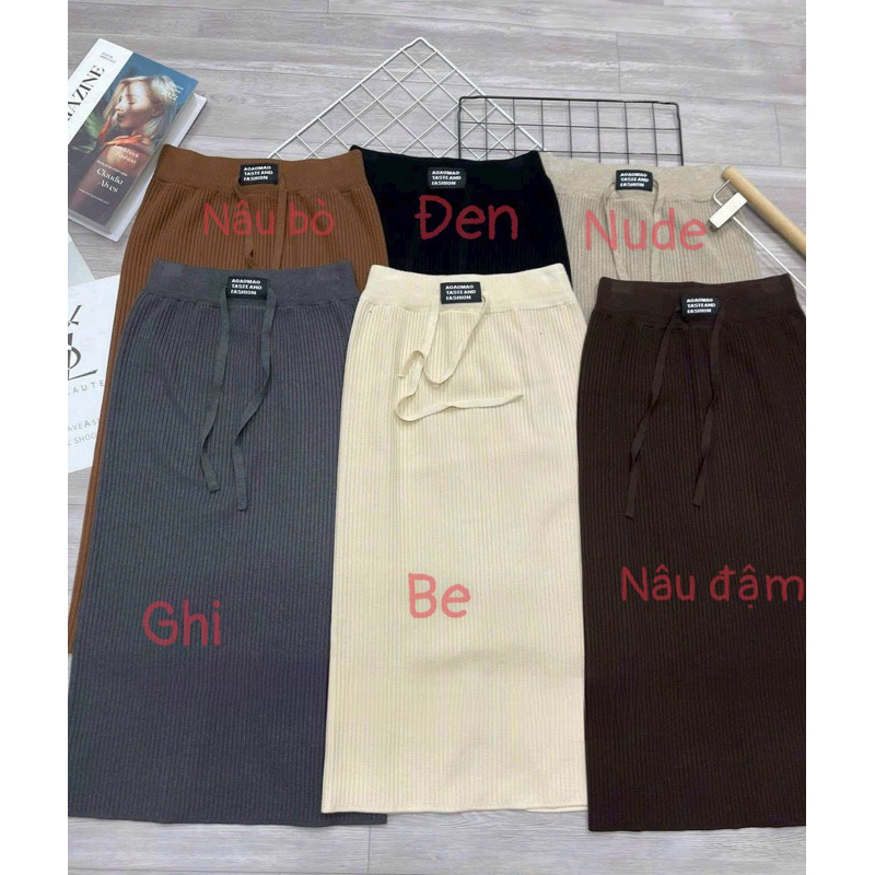 Chân váy len mác xẻ sau dáng dài hàng Quảng Châu