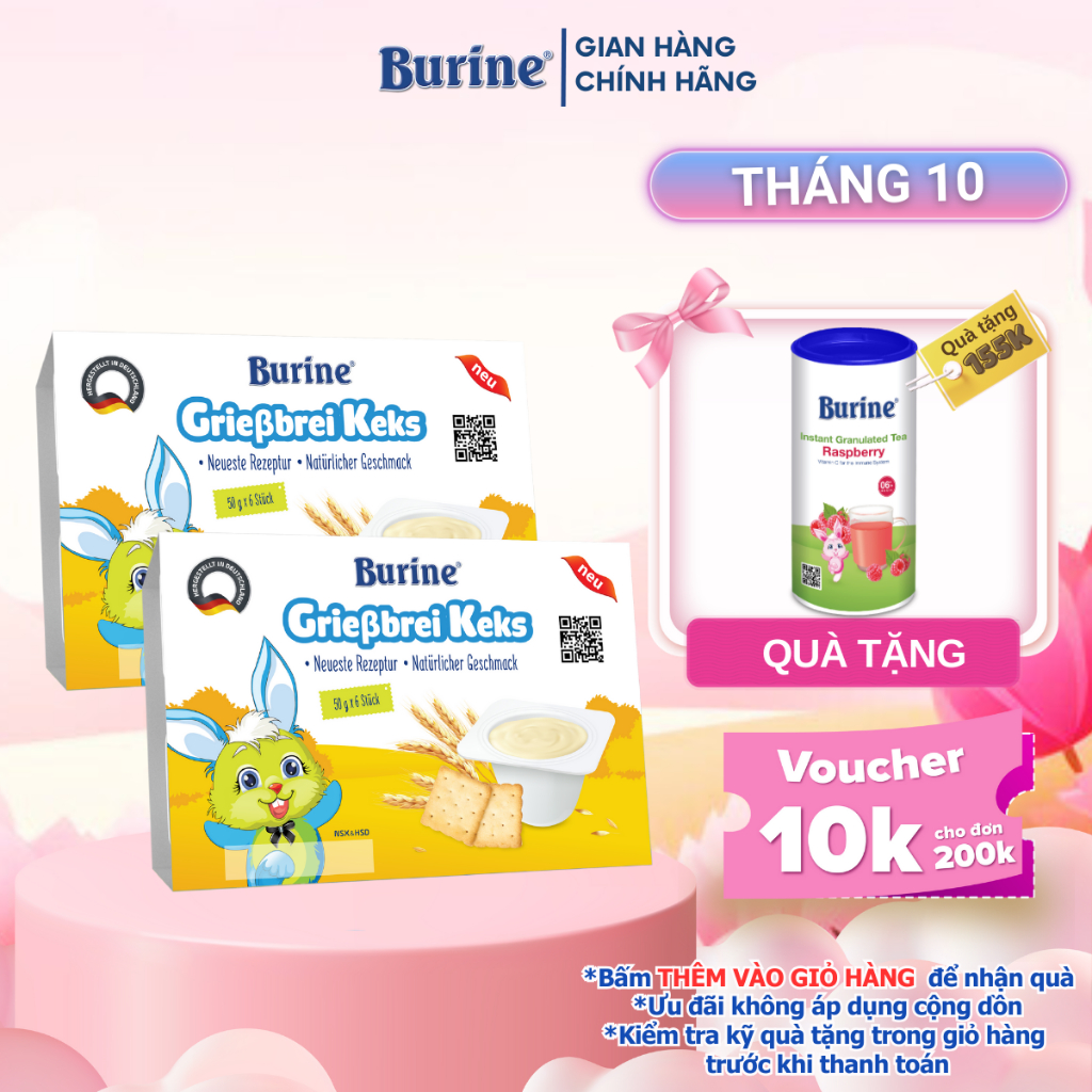 [Có mix vị] Combo 2 vỉ Cháo sữa ăn dặm Burine vị Bích quy dành cho bé từ 6 tháng tuổi - Nhập khẩu 100% từ Đức