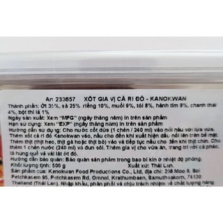 KANOKWAN (Hộp CR/ĐỎ 500g) SỐT GIA VỊ CÀ RI ĐỎ Red Curry Paste (HALAL)