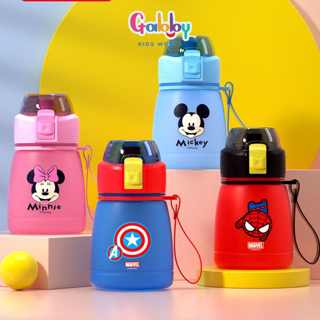 Bình Nước Uống Trực Tiếp Nhựa Tritan 390ml Nhỏ Gọn Đáng Yêu Cho Bé Trai, Bé Gái (Spiderman/ Captain/ Mickey/ Minnie)