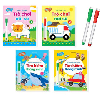 Sách - bộ vở viết xóa được - wipe clean - trò chơi phát triển trí tuệ - tìm kiếm thông minh- trò chơi nối số (bộ 4