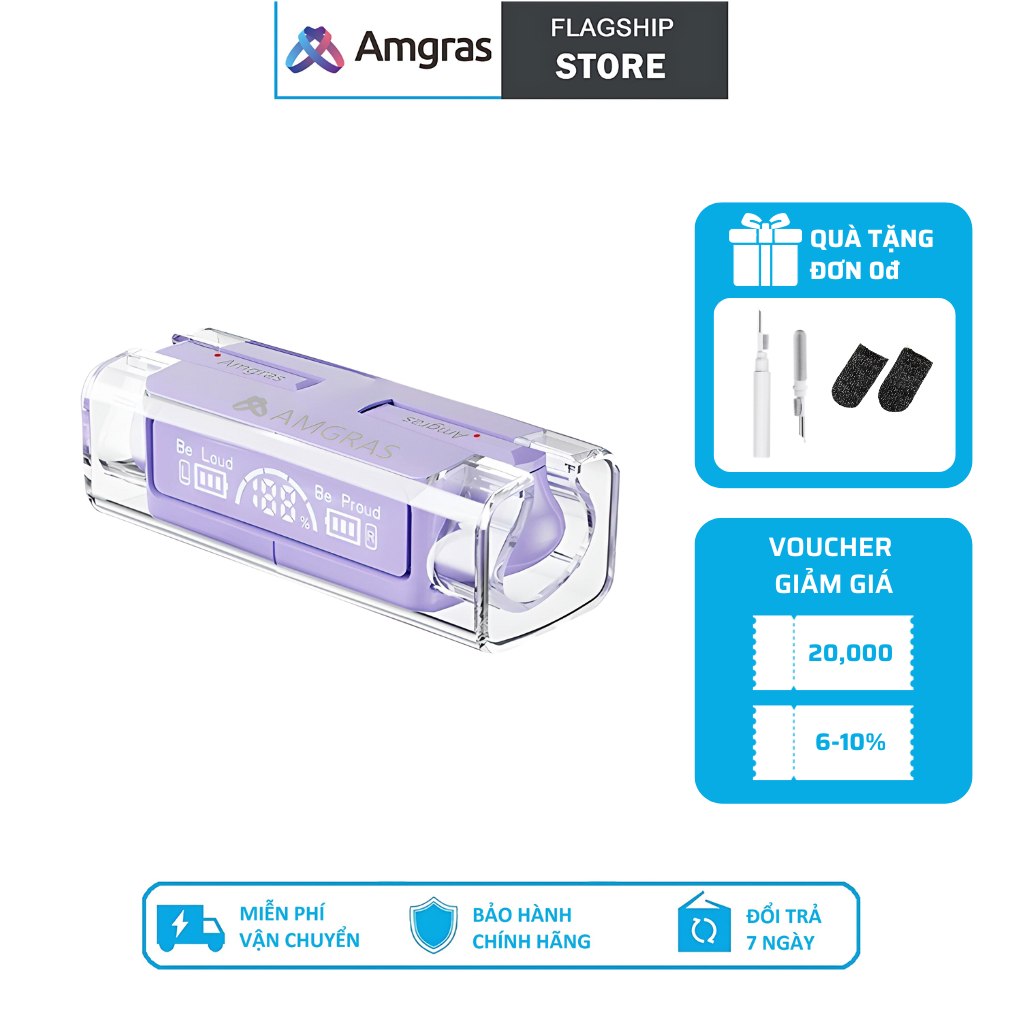 Tai nghe Amgras Future SE 3C29, bluetooth earphone, không dây, nhét tai, nghe nhạc true wireless, màn hình Led