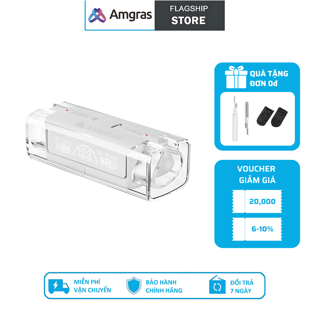 Tai nghe Amgras Future SE 3C29, bluetooth earphone, không dây, nhét tai, nghe nhạc true wireless, màn hình Led